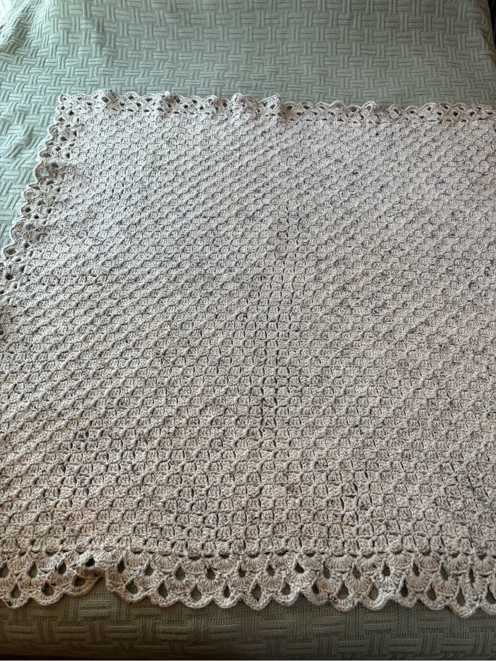 Handmade Crochet Blanket in Light Beige Heather